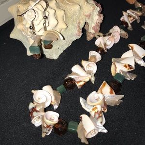 Custom Shell/Beaded Necklace/Earrings Set